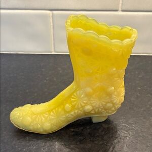 Slag Glass Boot Fenton or Degenhart yellow custard like excellent!